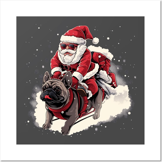 Merry Christmas Cool Santa Claus Riding French Bulldog Wall Art by Pro Design 501